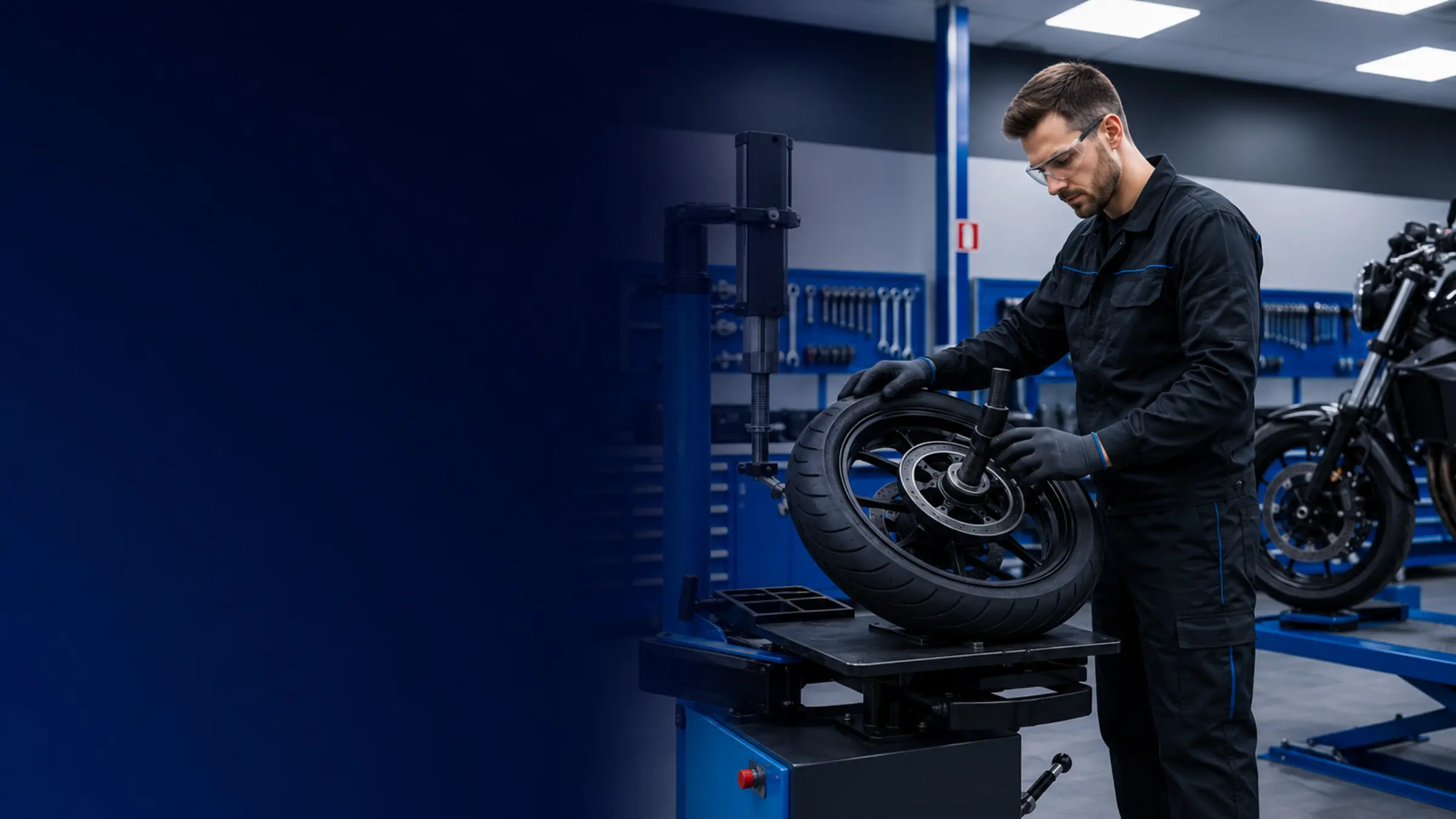 Motosiklet servisinde çalışan bir teknisyen